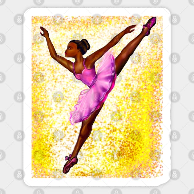 Black ballerina with gold background   ! beautiful  black girl with Afro hair and dark brown skin wearing a pink tutu.Hair love ! Sticker by Artonmytee